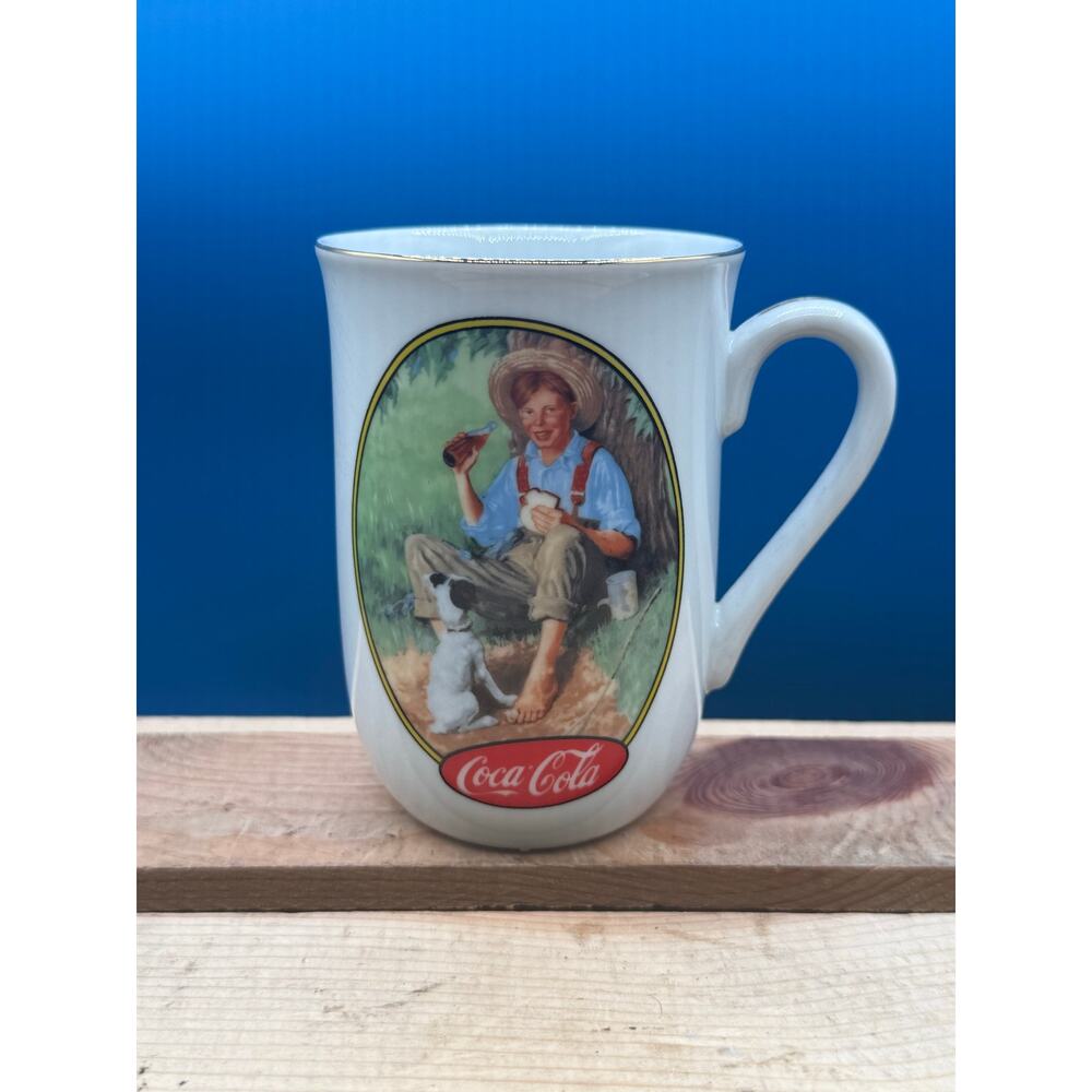 1987 Coca-Cola Norman Rockwell "The Barefoot Boy" Commemorative Mug - 4” Tall